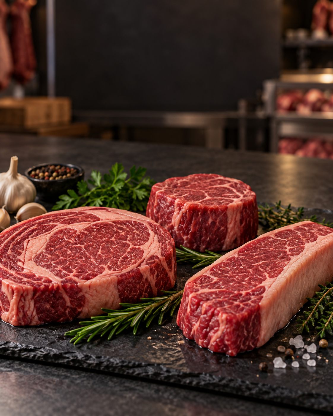 Fotografía ilustrativa de cortes de carne para un flyer digital